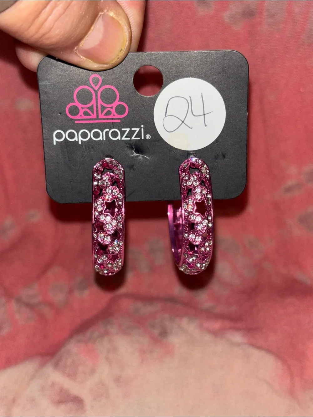 paparazzi Fuchsia Star-Studded Crystal Hoop Earrings